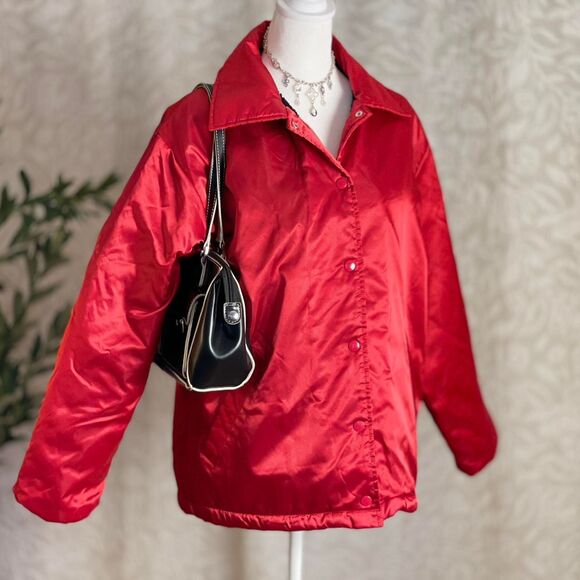 GAP Jackets & Blazers - NWOT Gap Shiny Red Nylon Streetwear Jacket Fleece Lined Gorpcore Preppy Size S